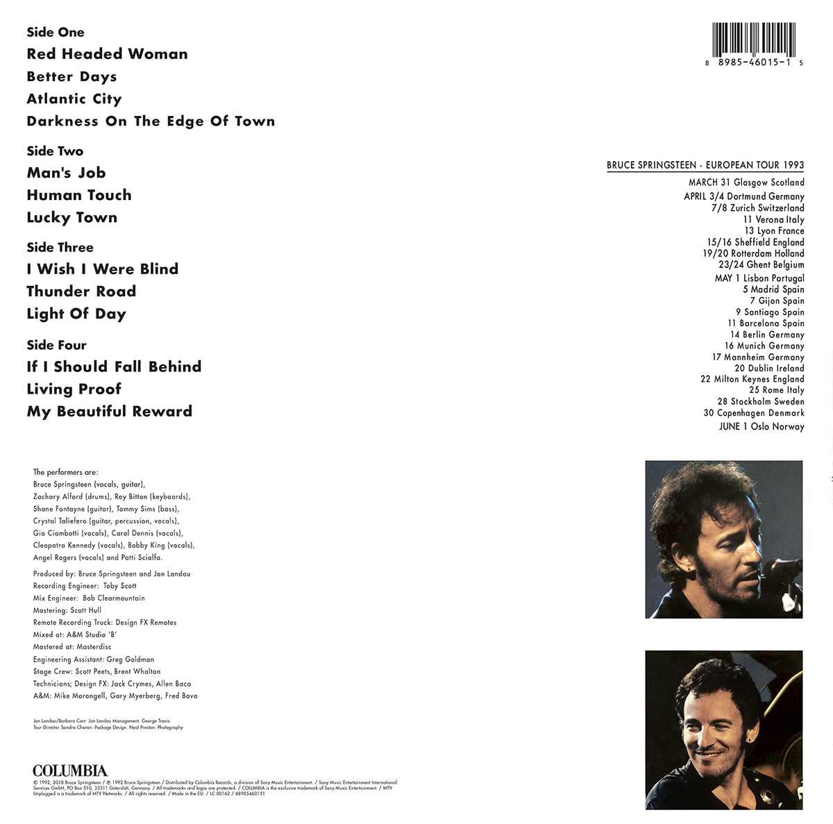 Bruce Springsteen In Concert - MTV Plugged back cover