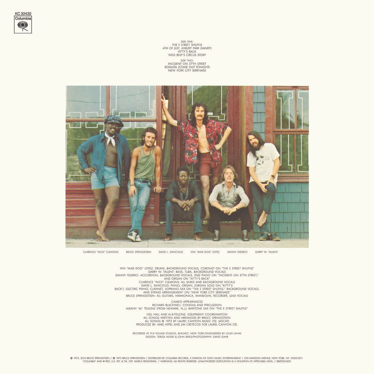 Bruce Springsteen The Wild, the Innocent, and the E Street Shuffle back cover